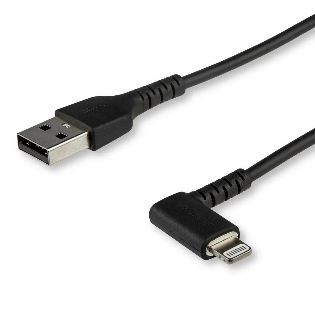 Startech.Com 3Ft (1M) Durable Usb A To Lightning Cable - Black 90° Right Angled Heavy Duty Rugged Aramid Fiber Usb Type