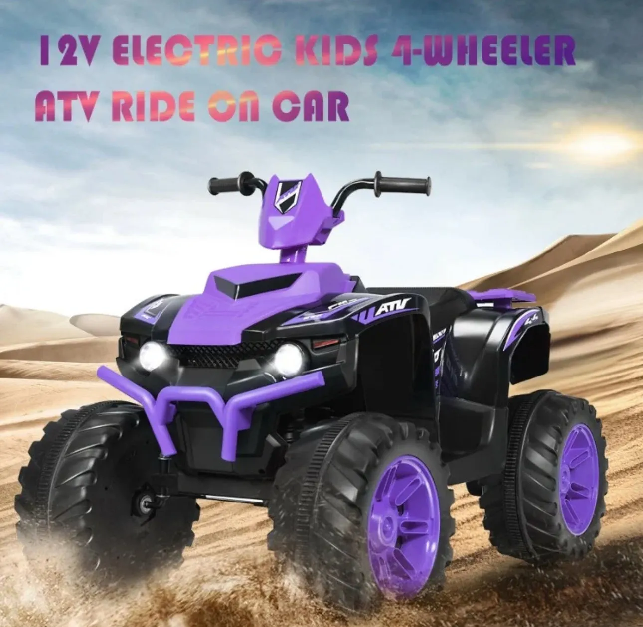 Super Cool 12V Kids Ride On ATV, Car 1 Seater | LED Lights | Heavy Duty Tires | Ages 3-7 | Music | 2 Speeds | Upgraded