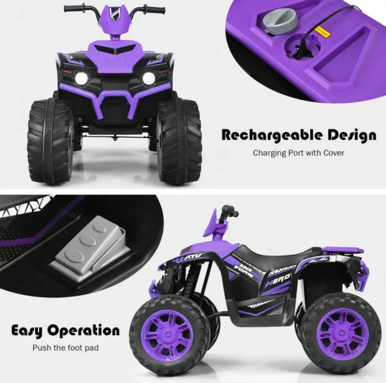 Super Cool 12V Kids Ride On ATV, Car 1 Seater | LED Lights | Heavy Duty Tires | Ages 3-7 | Music | 2 Speeds | Upgraded