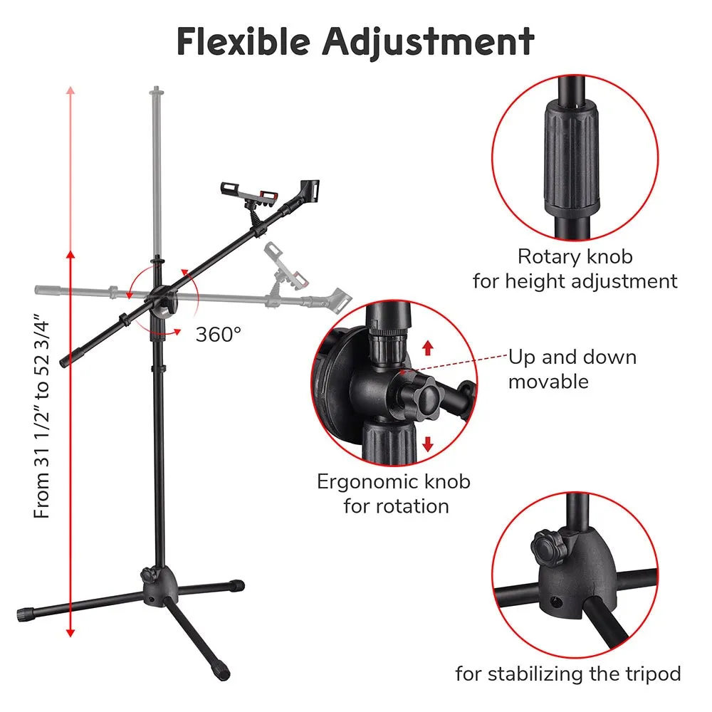 TheLAShop Mic Stand Boom Arm Mic Clip & Phone Holder Height 2'8" to 5'11"