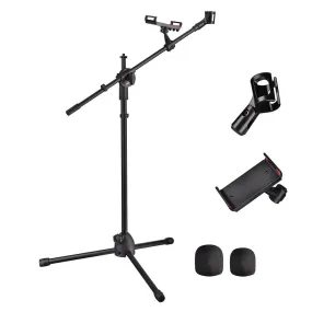 TheLAShop Mic Stand Boom Arm Mic Clip & Phone Holder Height 2'8" to 5'11"