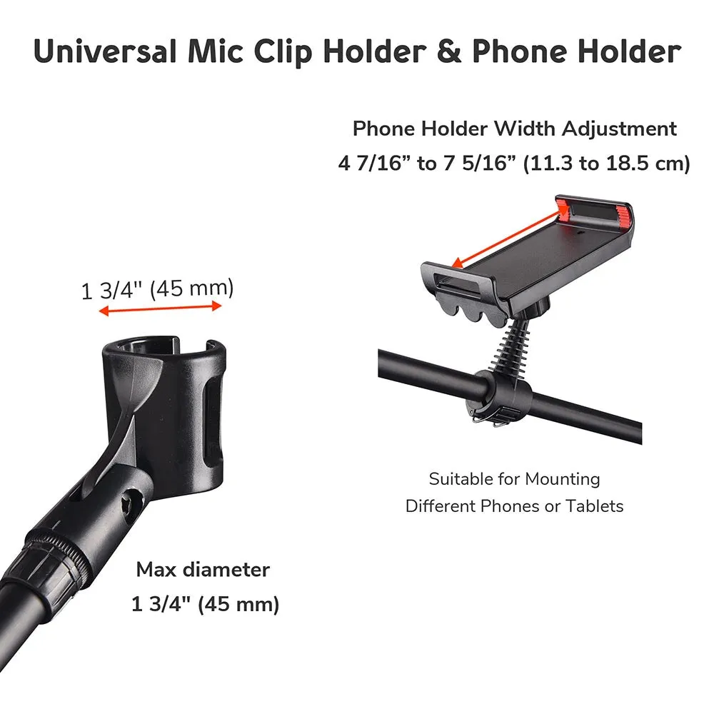 TheLAShop Mic Stand Boom Arm Mic Clip & Phone Holder Height 2'8" to 5'11"