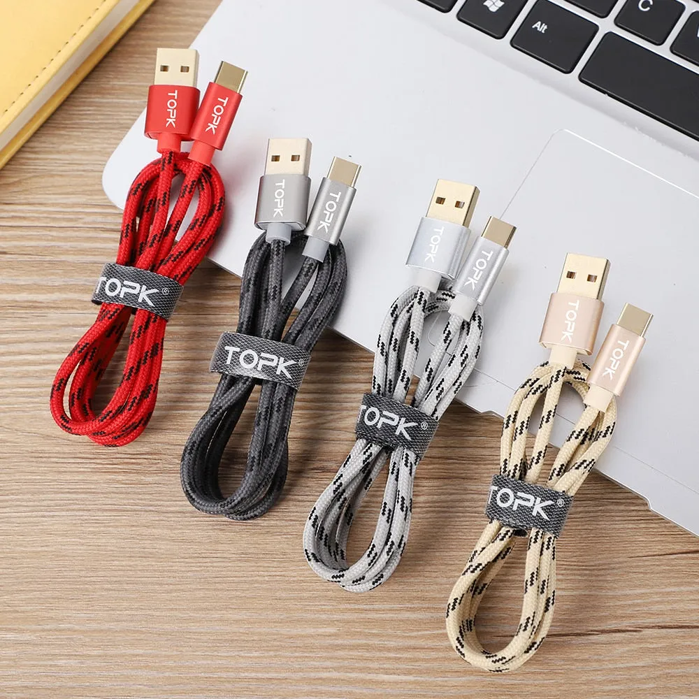 TOPK USB Type C Cable for Xiaomi Redmi Note 7 Mi 9 Fast Charging Data Sync USB C Cable for Samsung Galaxy S9 Oneplus 6t Type-C