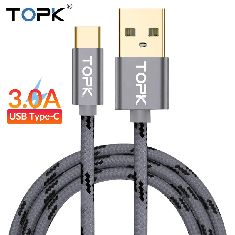 TOPK USB Type C Cable for Xiaomi Redmi Note 7 Mi 9 Fast Charging Data Sync USB C Cable for Samsung Galaxy S9 Oneplus 6t Type-C