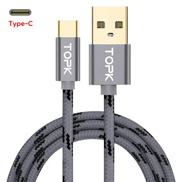 TOPK USB Type C Cable for Xiaomi Redmi Note 7 Mi 9 Fast Charging Data Sync USB C Cable for Samsung Galaxy S9 Oneplus 6t Type-C