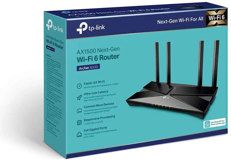 TP-LINK (Archer AX10) AX1500 (300 1201) Wireless Dual Band Router, Wi-Fi 6, OFDMA, 4-Port, MU-MIMO, Triple-Core CPU