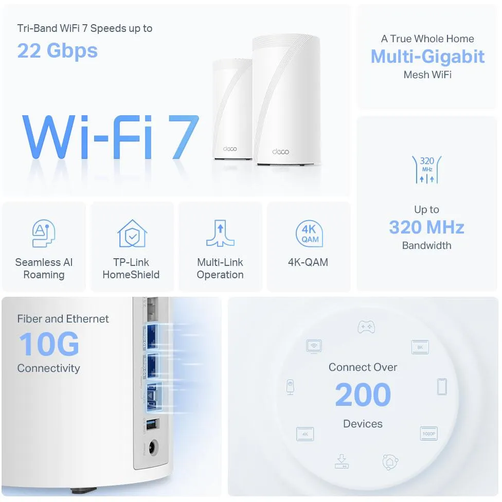 TP-Link Deco BE22000 Tri-Band Whole-Home Mesh Wi-Fi 7 System (3-pack)