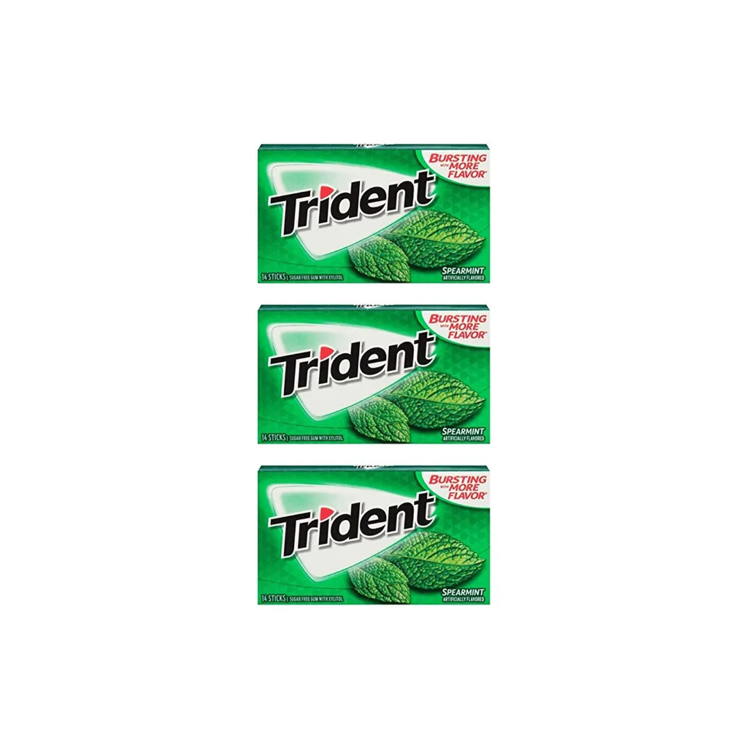 Trident Sugar-Free Spearmint Chewing Gum 14 Sticks 26g (Pack of 3)