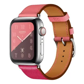 Two Color Single Loop Leather Wrist Strap Watch Band for Apple Watch Series 3 & 2 & 1 42mm, Color:Rose Red Pink