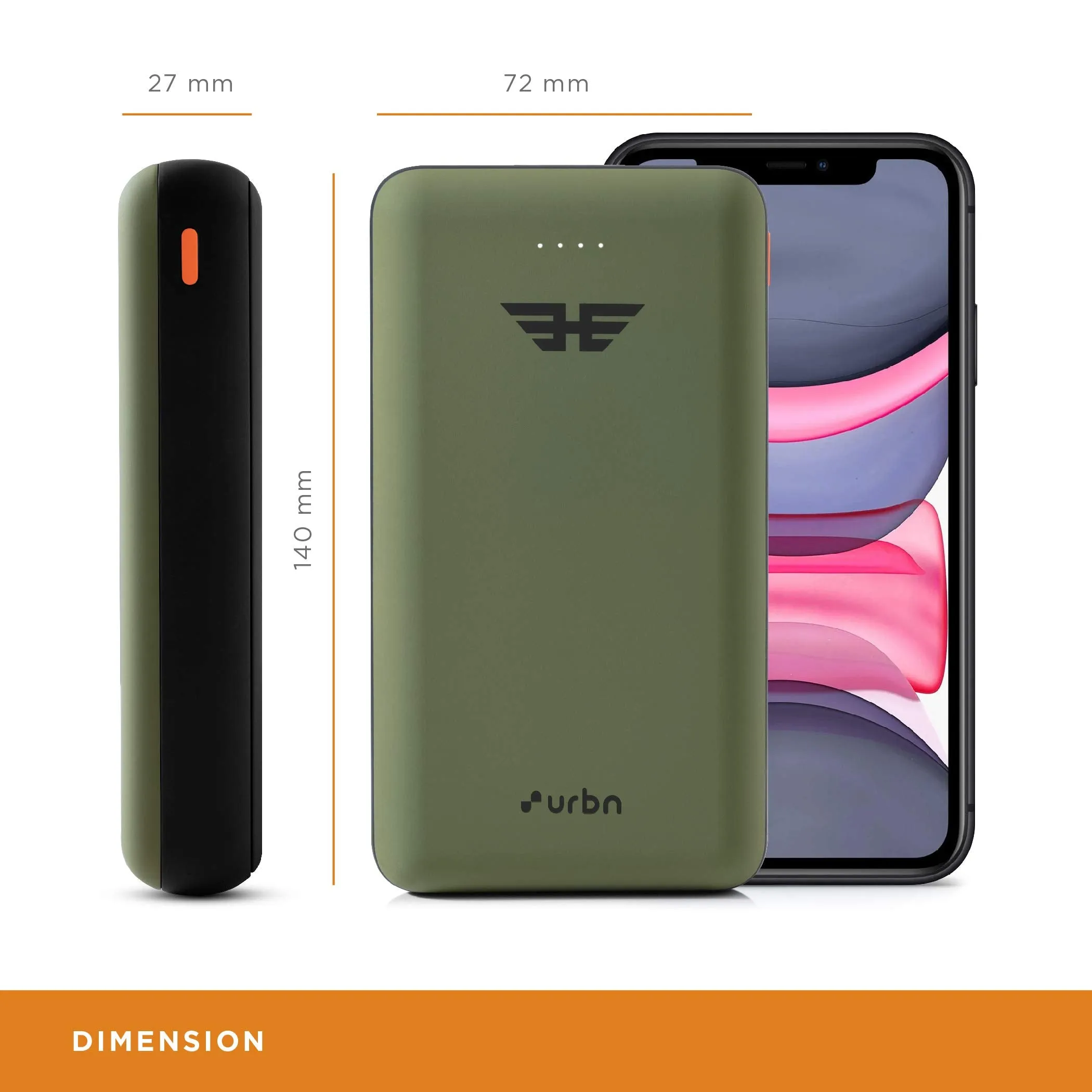 URBN 20000 mAh Li-Polymer Ultra Compact Power Bank | 12W Fast Charge | Dual USB Output | Type C & Micro Input Only | Pocket Size | Made in India (Camo)