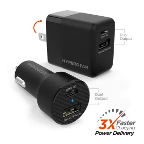 USB-C Power Delivery Bundle | 20W USB-C PD   12W USB Fast Wall Charger and Fast Car Charger | Black