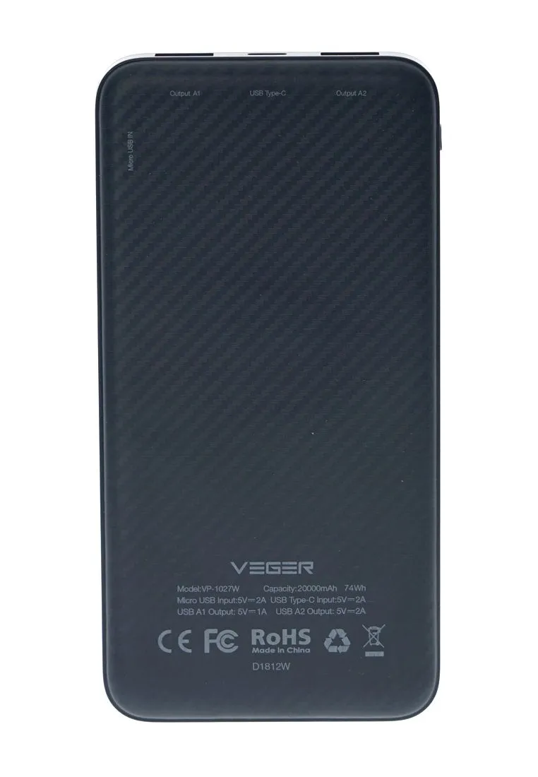 Veger VP-1027W Wireless Charger Power Bank -20000mAh black White blue