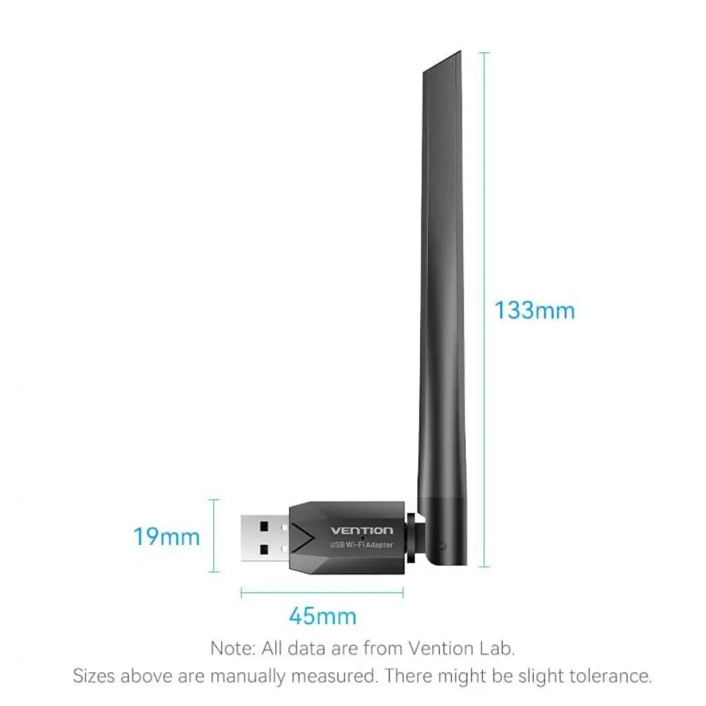 Vention AC650 High Speed 2.4Ghz Dual Band USB Network/Bluetooth Adapter Dongle with 650Mbps 5GHz Bandwidth, 6dBi High Gain Antenna