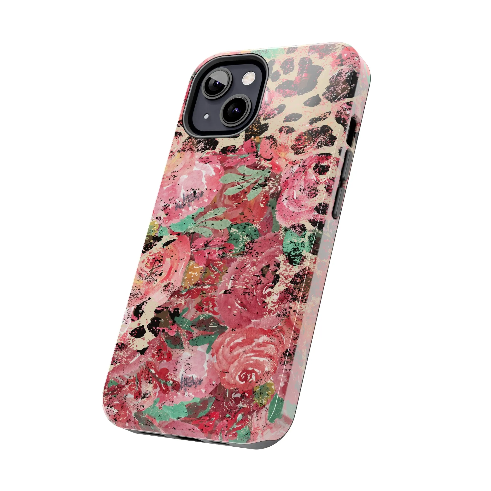 Western Leopard and Pink Roses Design Phone Case- Lightweight, Impact Resistant Cover for iPhone 6, 6s, 12, 13, 14, 15