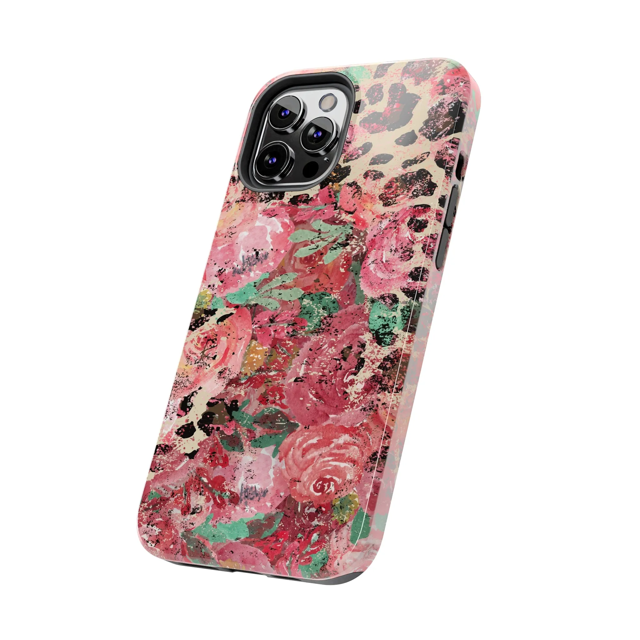 Western Leopard and Pink Roses Design Phone Case- Lightweight, Impact Resistant Cover for iPhone 6, 6s, 12, 13, 14, 15