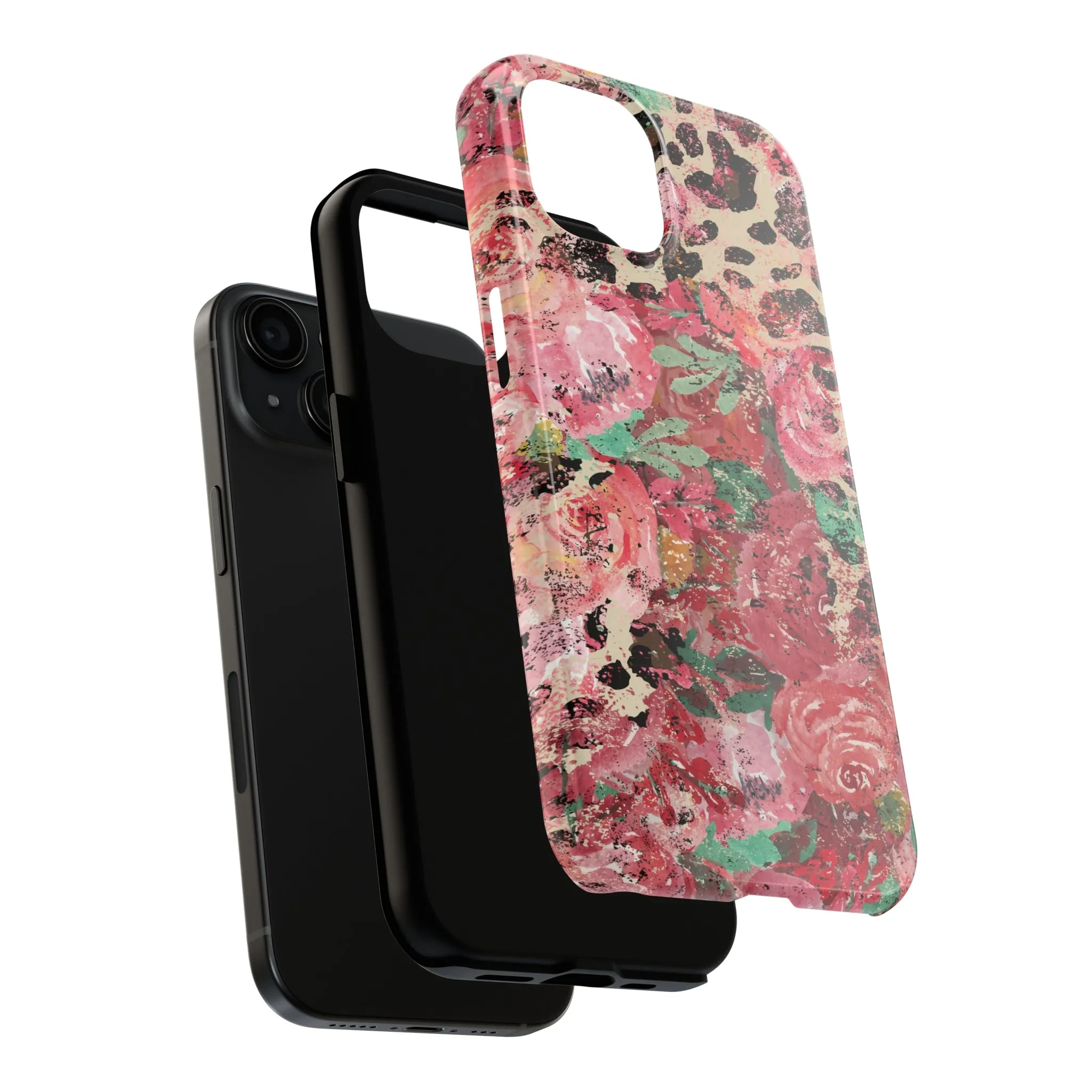 Western Leopard and Pink Roses Design Phone Case- Lightweight, Impact Resistant Cover for iPhone 6, 6s, 12, 13, 14, 15