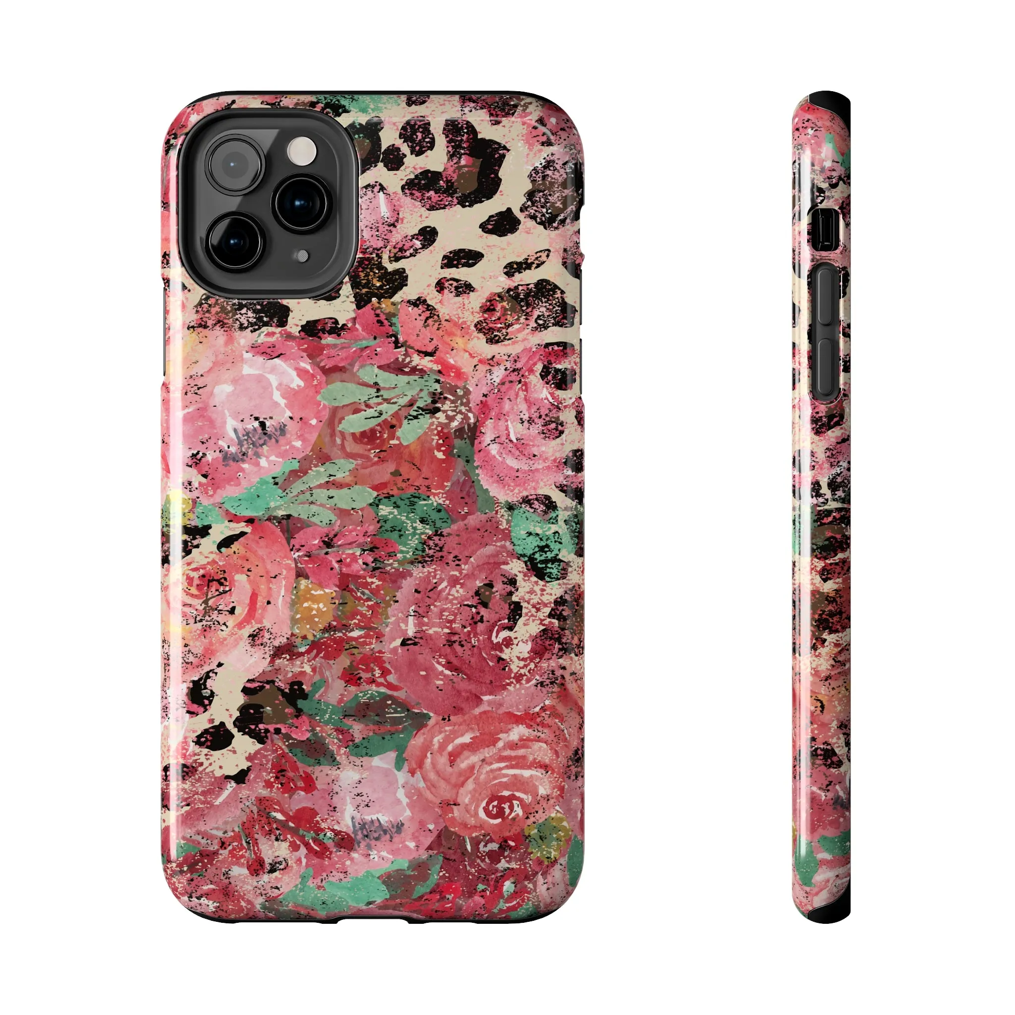 Western Leopard and Pink Roses Design Phone Case- Lightweight, Impact Resistant Cover for iPhone 6, 6s, 12, 13, 14, 15