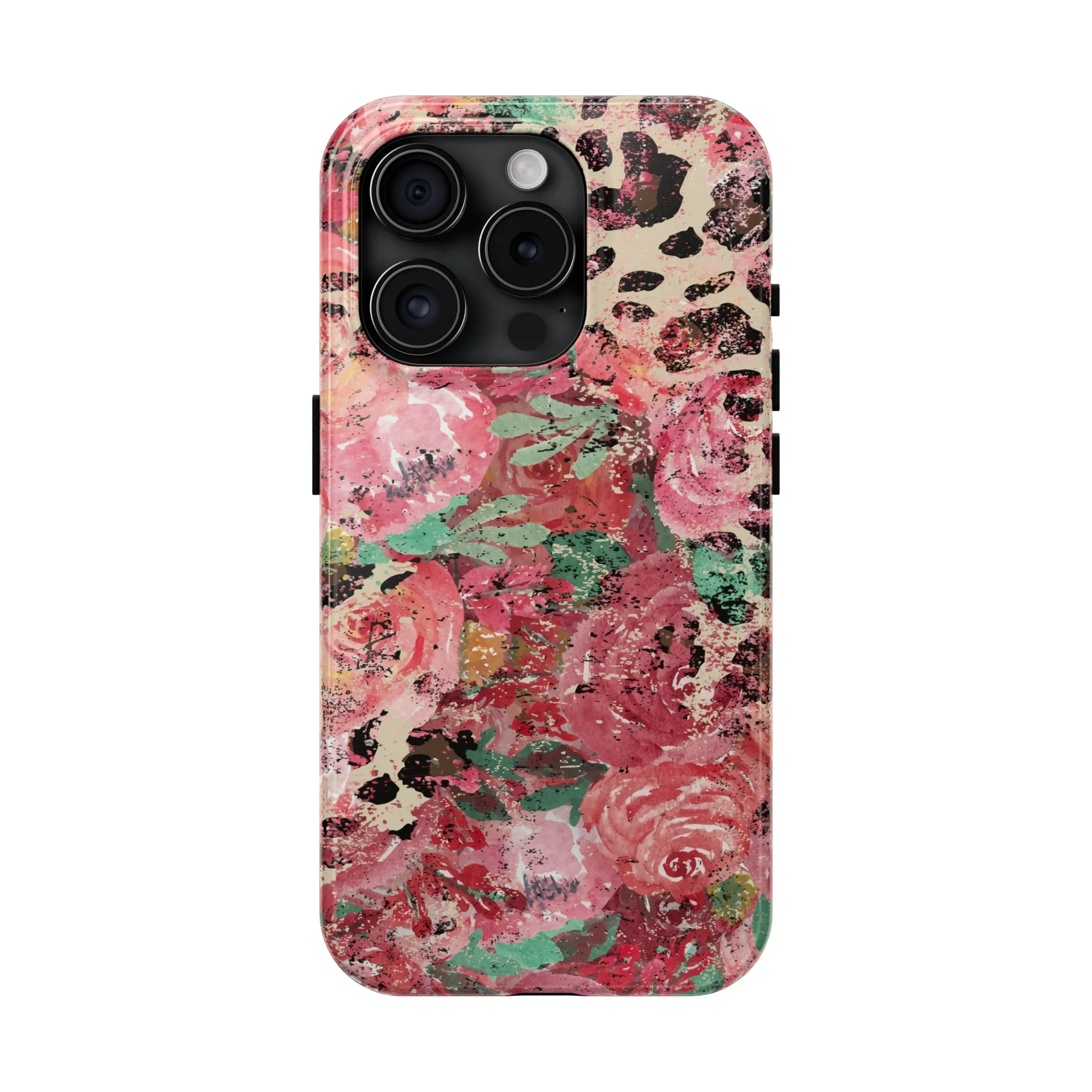 Western Leopard and Pink Roses Design Phone Case- Lightweight, Impact Resistant Cover for iPhone 6, 6s, 12, 13, 14, 15