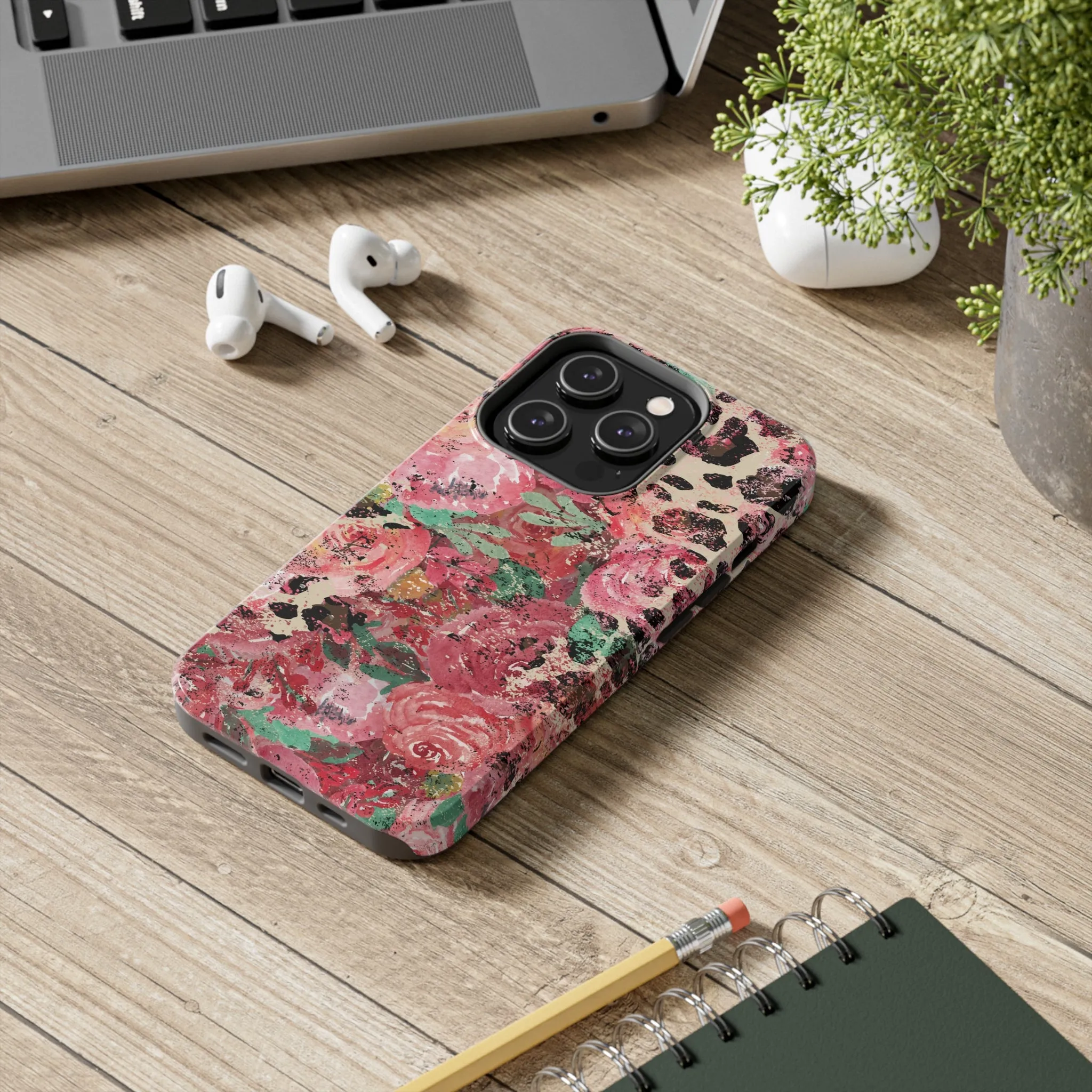 Western Leopard and Pink Roses Design Phone Case- Lightweight, Impact Resistant Cover for iPhone 6, 6s, 12, 13, 14, 15