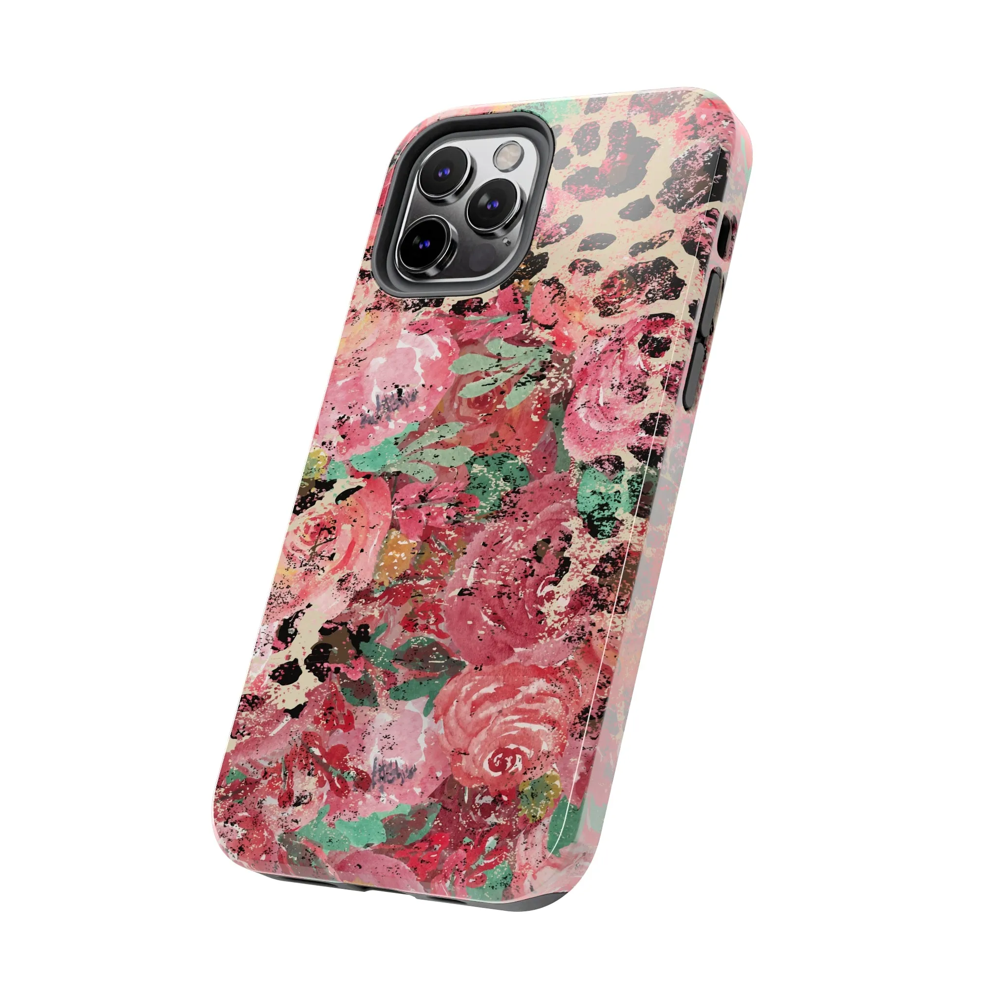 Western Leopard and Pink Roses Design Phone Case- Lightweight, Impact Resistant Cover for iPhone 6, 6s, 12, 13, 14, 15