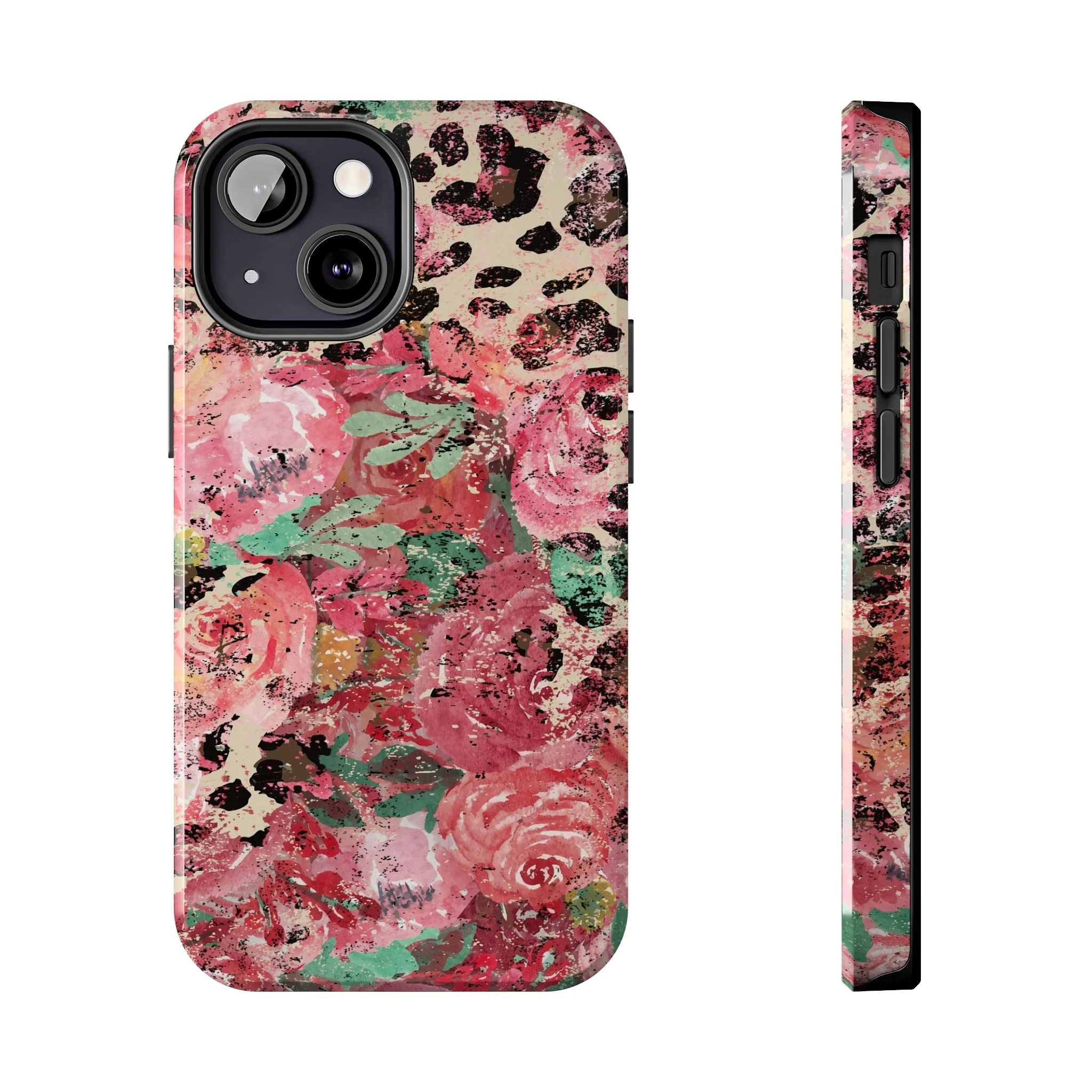 Western Leopard and Pink Roses Design Phone Case- Lightweight, Impact Resistant Cover for iPhone 6, 6s, 12, 13, 14, 15