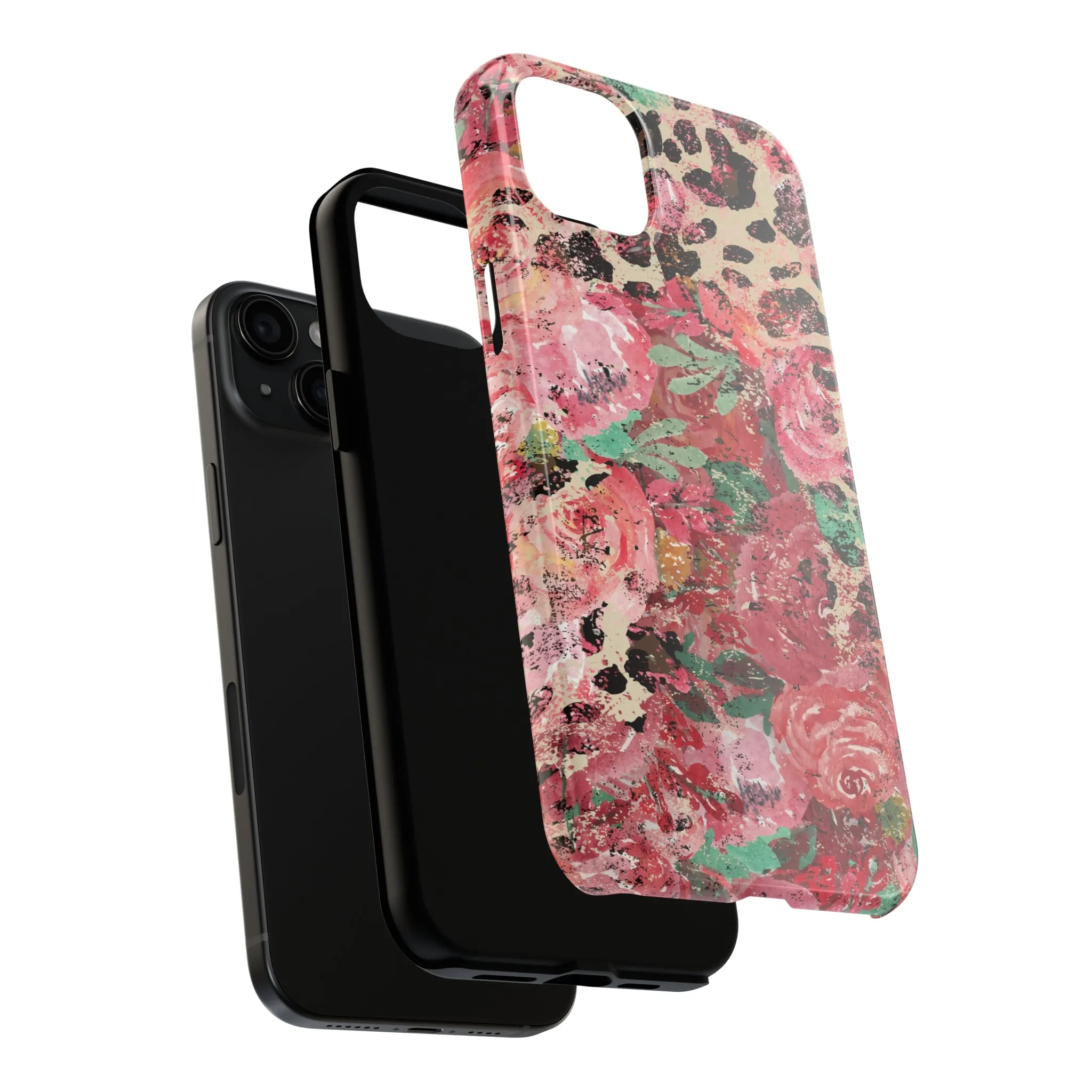 Western Leopard and Pink Roses Design Phone Case- Lightweight, Impact Resistant Cover for iPhone 6, 6s, 12, 13, 14, 15