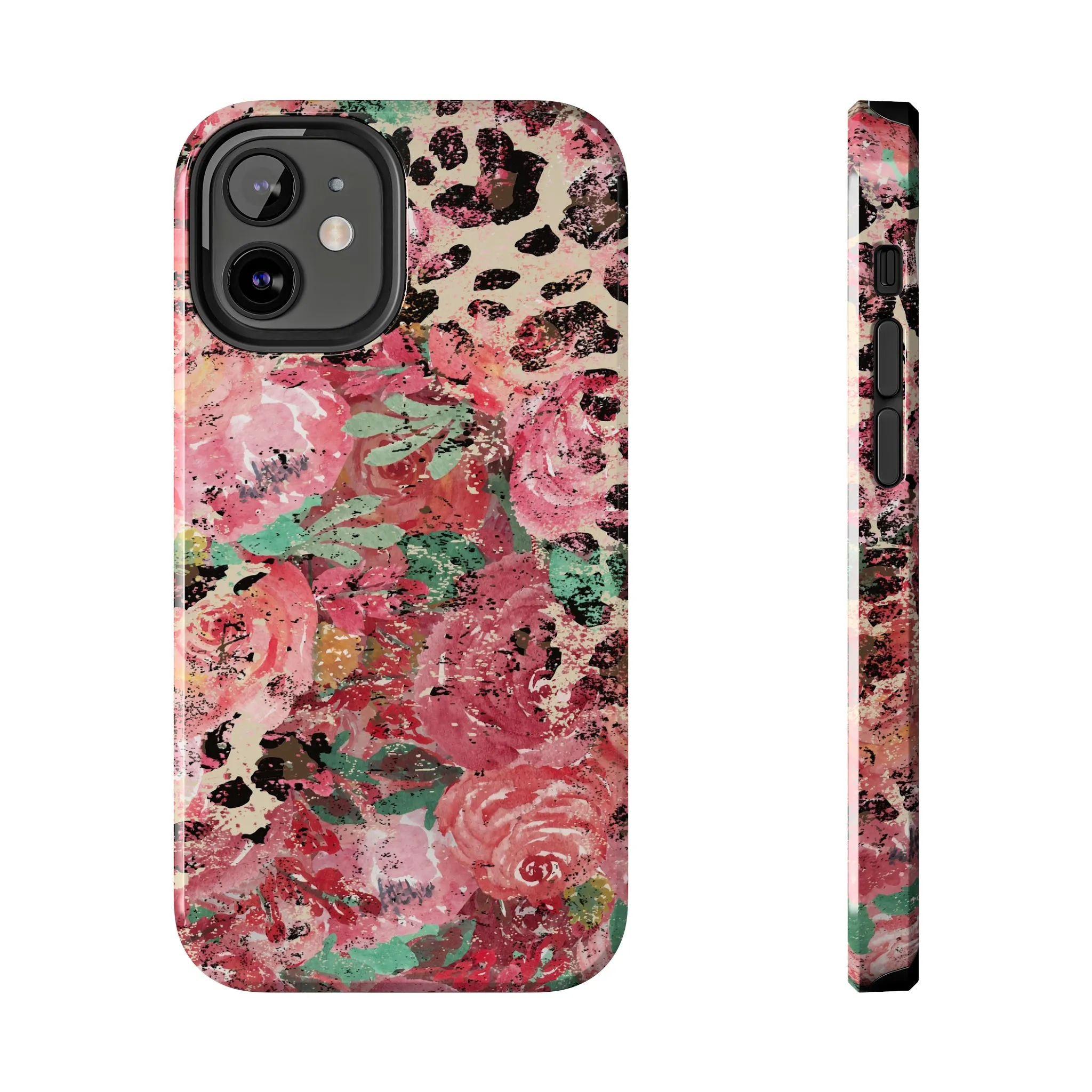 Western Leopard and Pink Roses Design Phone Case- Lightweight, Impact Resistant Cover for iPhone 6, 6s, 12, 13, 14, 15