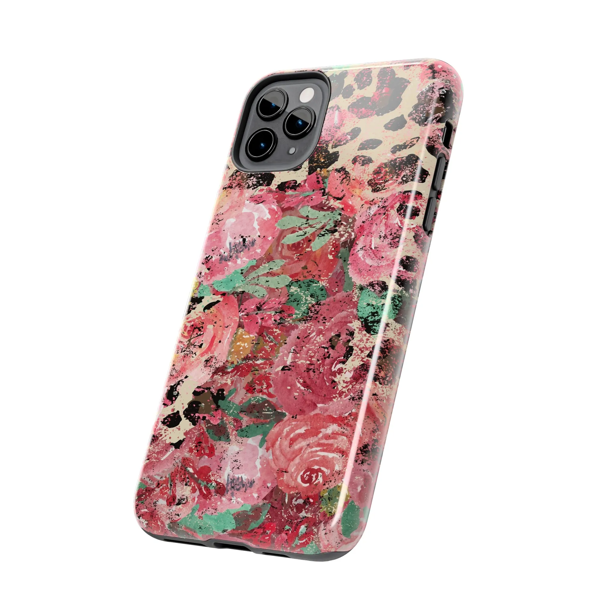 Western Leopard and Pink Roses Design Phone Case- Lightweight, Impact Resistant Cover for iPhone 6, 6s, 12, 13, 14, 15