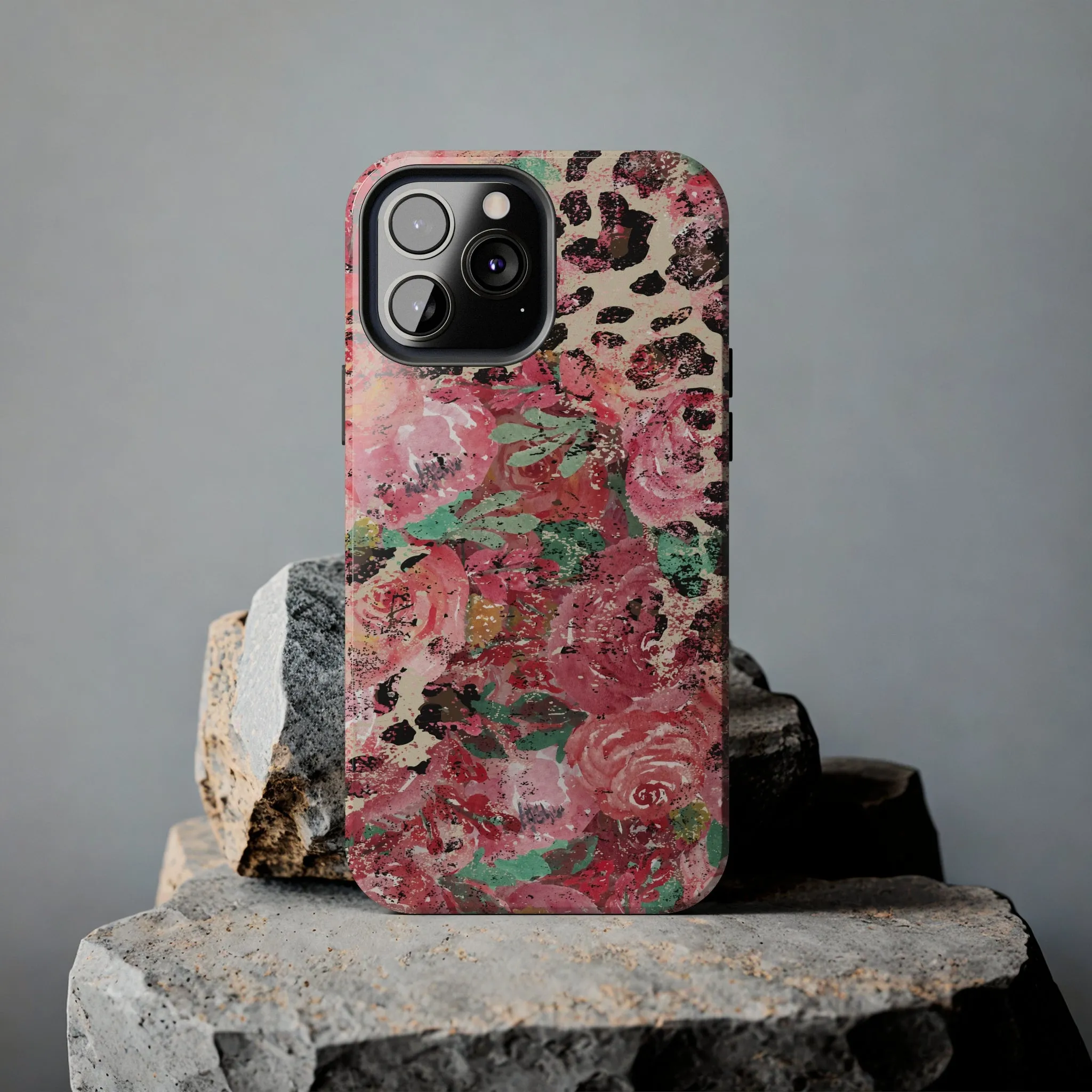 Western Leopard and Pink Roses Design Phone Case- Lightweight, Impact Resistant Cover for iPhone 6, 6s, 12, 13, 14, 15