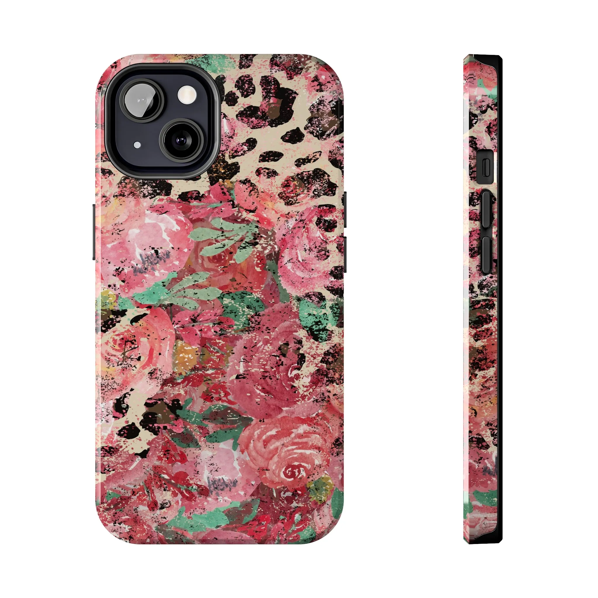 Western Leopard and Pink Roses Design Phone Case- Lightweight, Impact Resistant Cover for iPhone 6, 6s, 12, 13, 14, 15