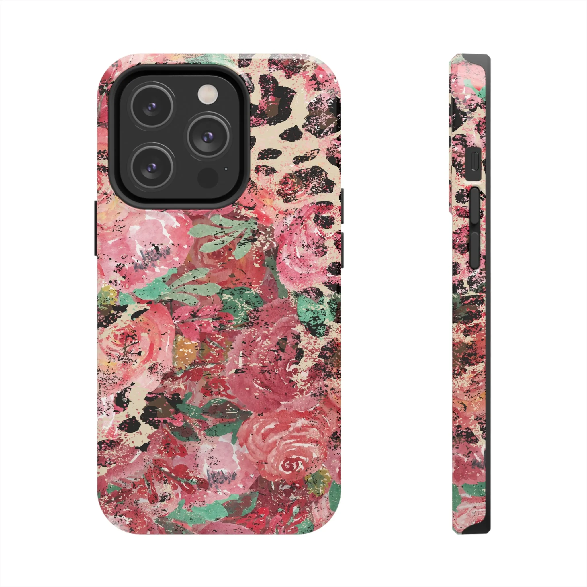 Western Leopard and Pink Roses Design Phone Case- Lightweight, Impact Resistant Cover for iPhone 6, 6s, 12, 13, 14, 15