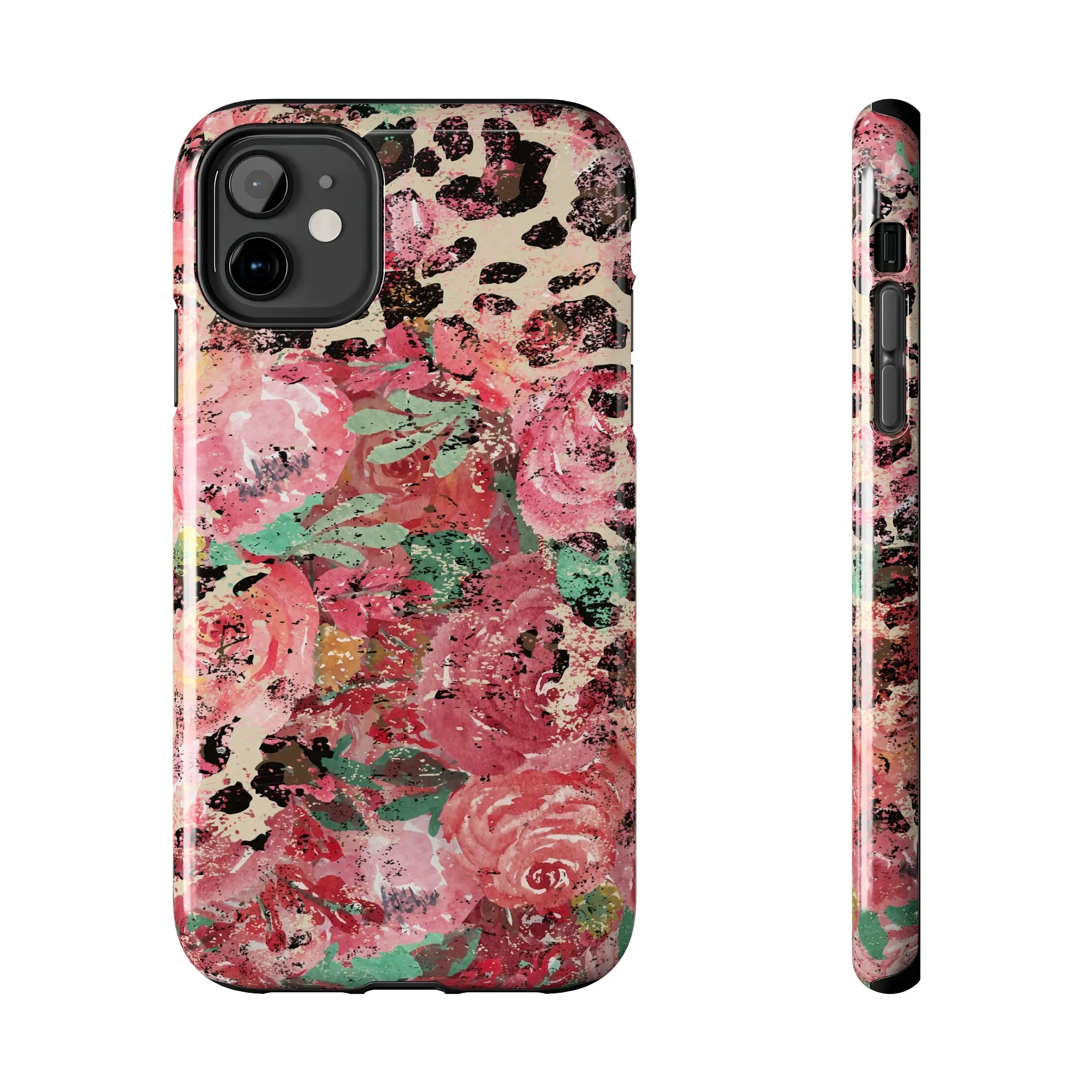 Western Leopard and Pink Roses Design Phone Case- Lightweight, Impact Resistant Cover for iPhone 6, 6s, 12, 13, 14, 15