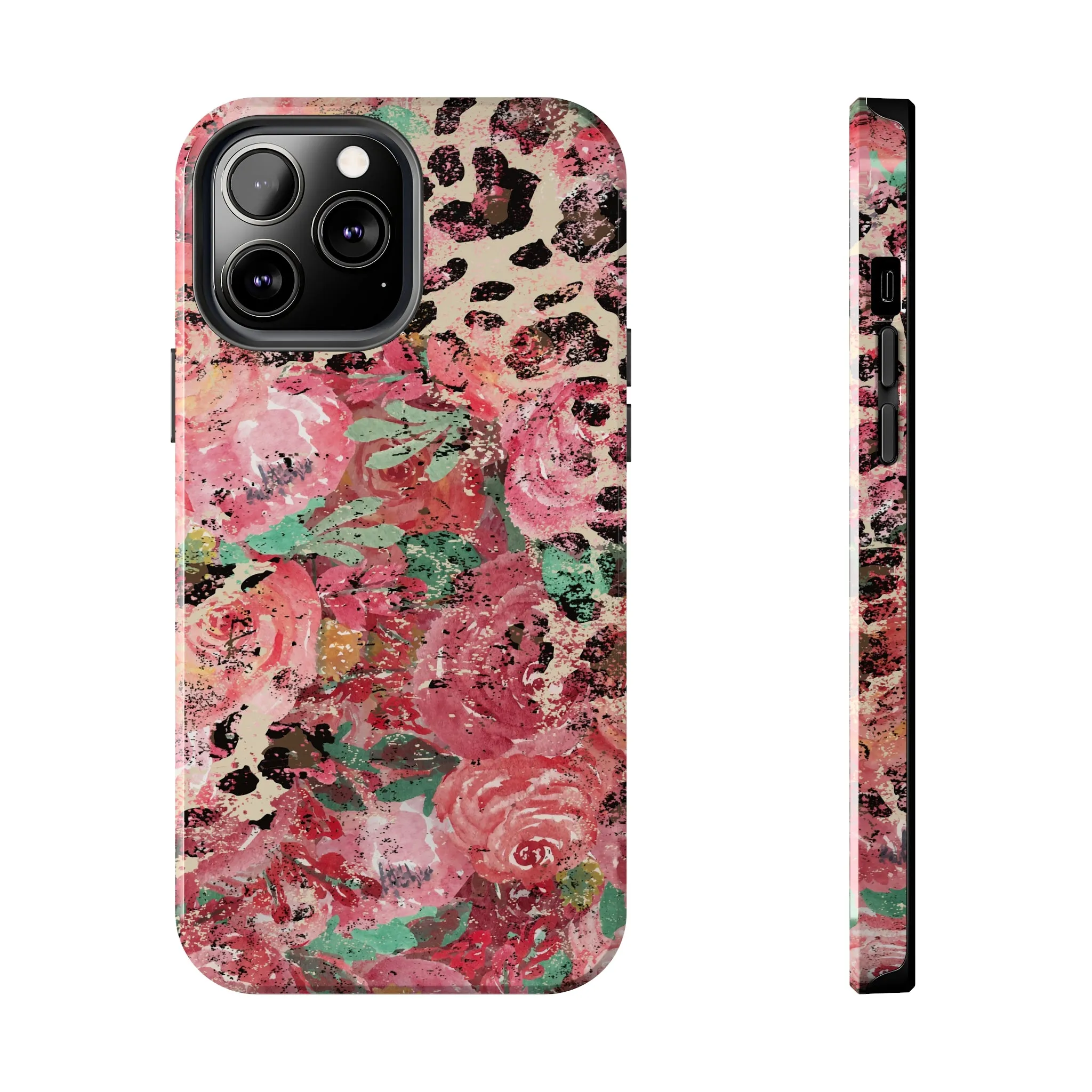 Western Leopard and Pink Roses Design Phone Case- Lightweight, Impact Resistant Cover for iPhone 6, 6s, 12, 13, 14, 15