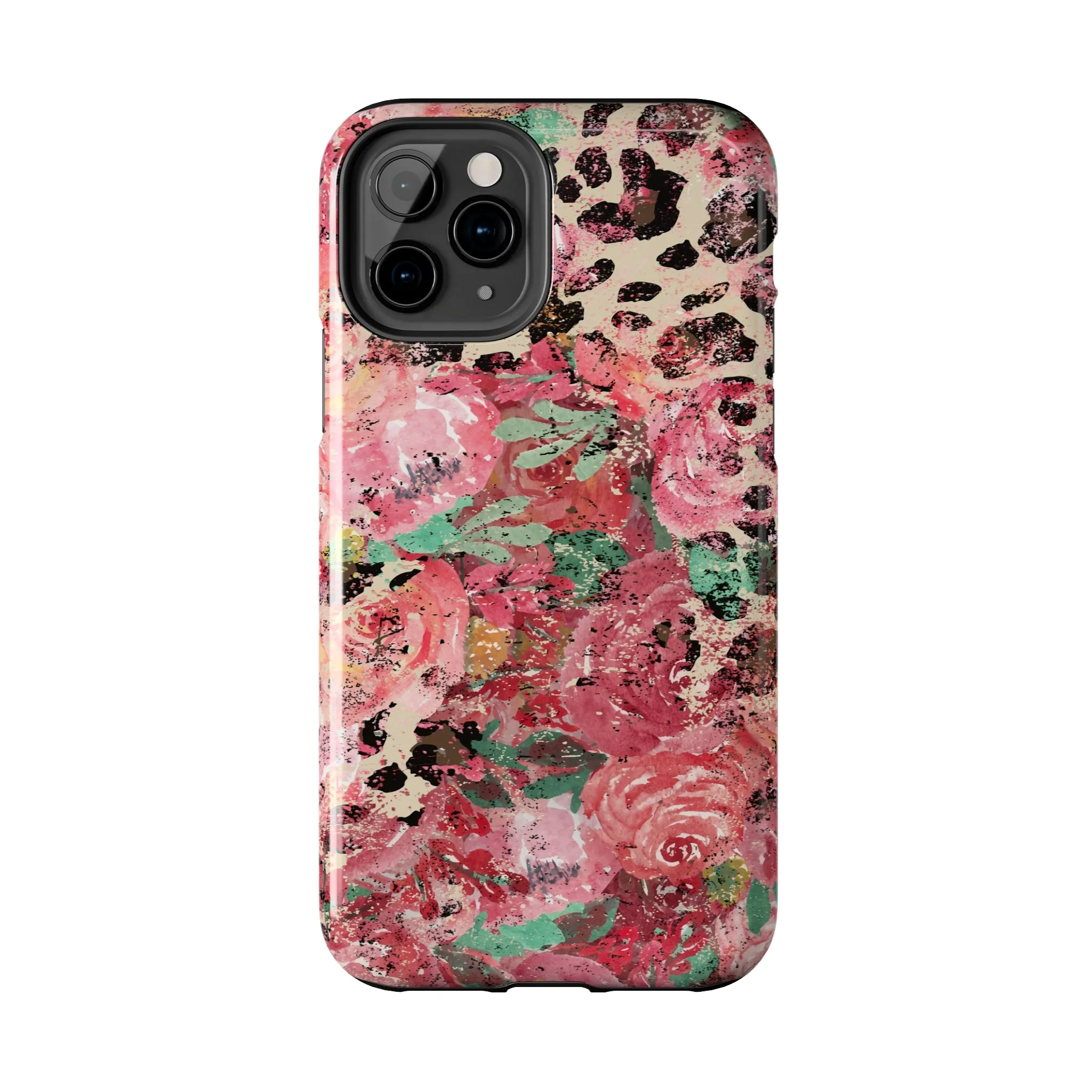 Western Leopard and Pink Roses Design Phone Case- Lightweight, Impact Resistant Cover for iPhone 6, 6s, 12, 13, 14, 15