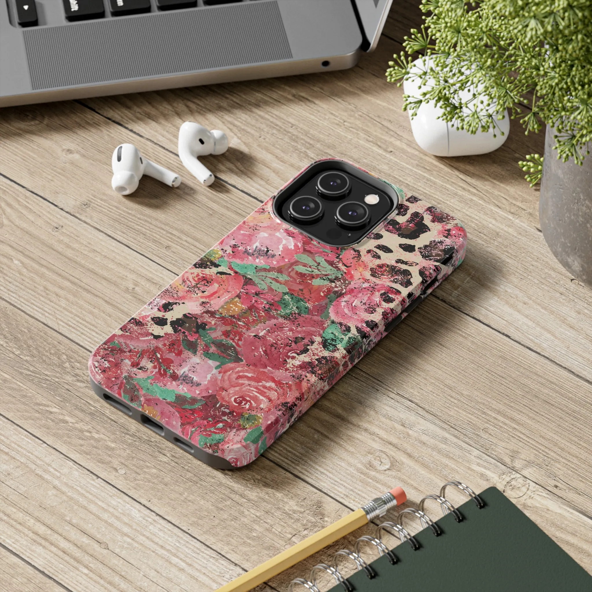 Western Leopard and Pink Roses Design Phone Case- Lightweight, Impact Resistant Cover for iPhone 6, 6s, 12, 13, 14, 15