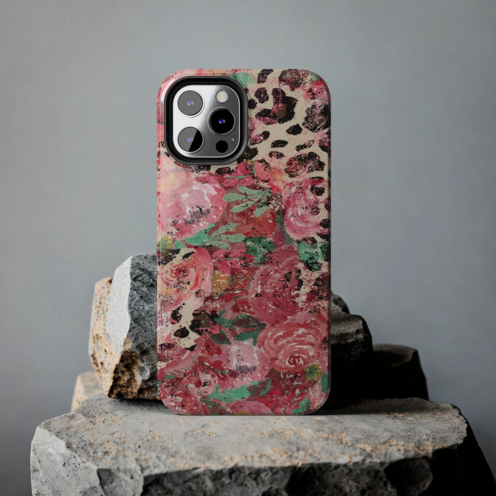 Western Leopard and Pink Roses Design Phone Case- Lightweight, Impact Resistant Cover for iPhone 6, 6s, 12, 13, 14, 15