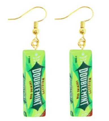 Women's Resin Doublemint Gum Earrings | Unique Novelty Earrings | Food and Snack Earrings | Mint Chewing Gum Earrings | Girl's Food Jewelr