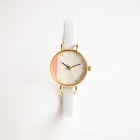 Women's Wristwatch - White and Pink Color, Japanese handmade wrist watch