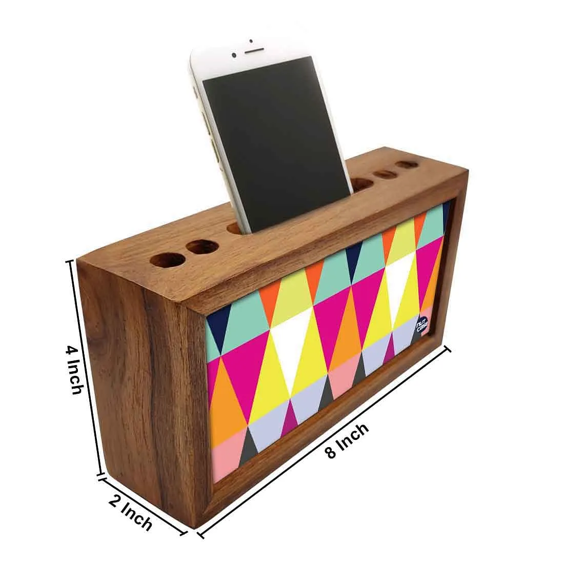 Wooden desk organizer Pen Mobile Stand - Colorful Angles