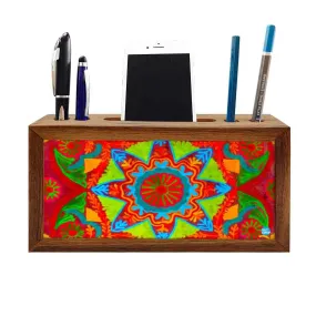 Wooden Table Organizer Pen Stand With Phone Stand for Office - Indian Fabric